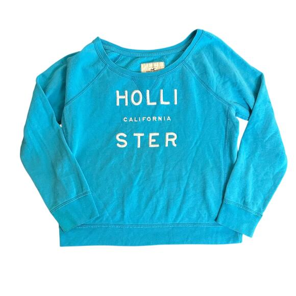 Hollister Lightweight Crew Sweatshirt Sz Large Wide Neck Spell Out Casual - Picture 1 of 4